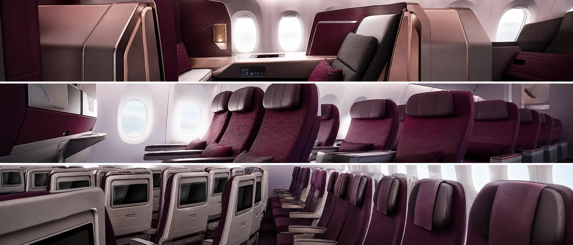 Khoang Thương gia minh họa theo nhận diện hãng: Qatar Airways