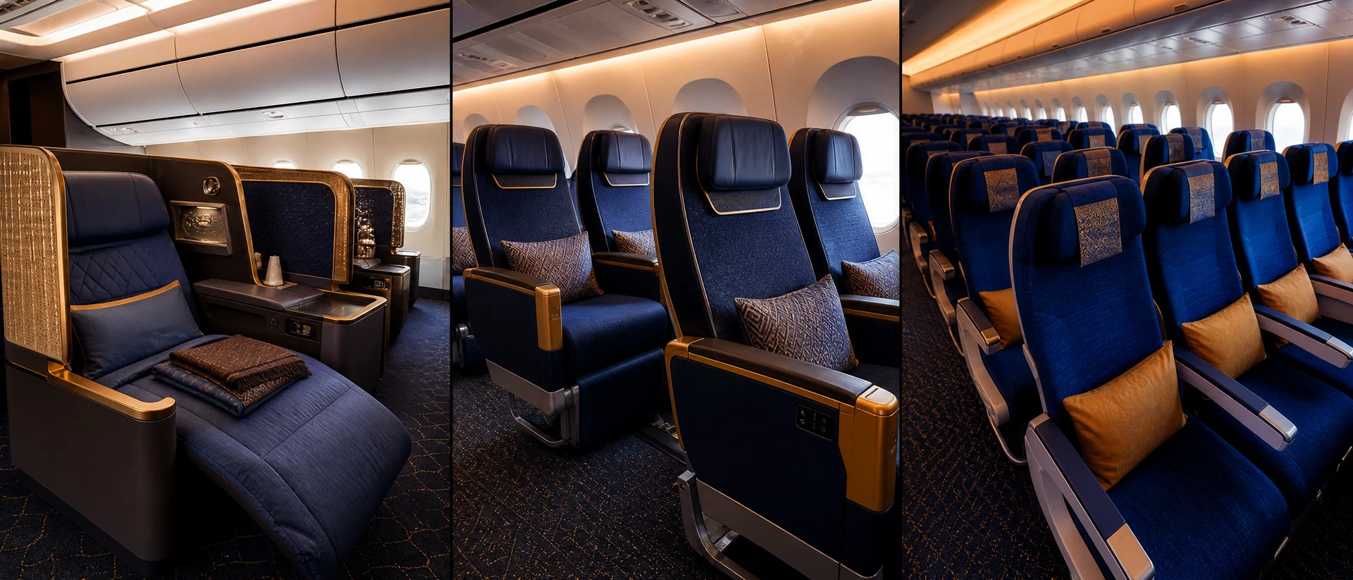 Khoang Thương gia minh họa theo nhận diện hãng: Singapore Airlines