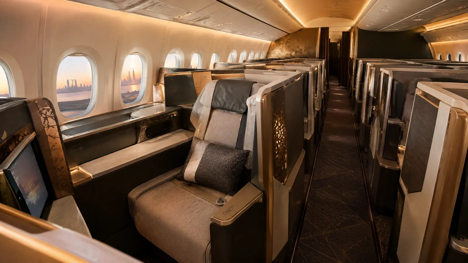 Khoang Thương gia minh họa theo nhận diện hãng: Etihad Airways