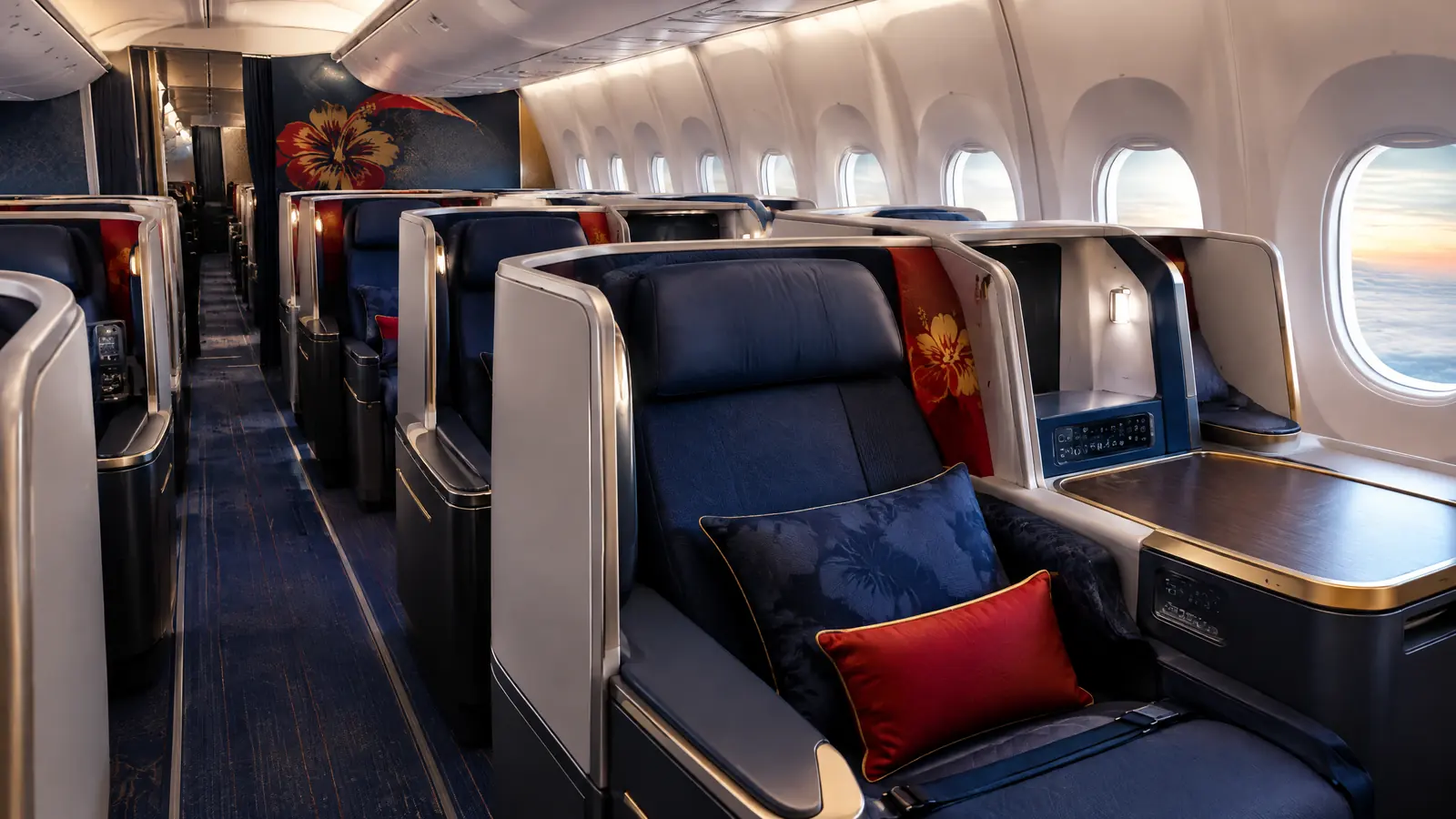 Khoang Thương gia minh họa theo nhận diện hãng: Malaysia Airlines