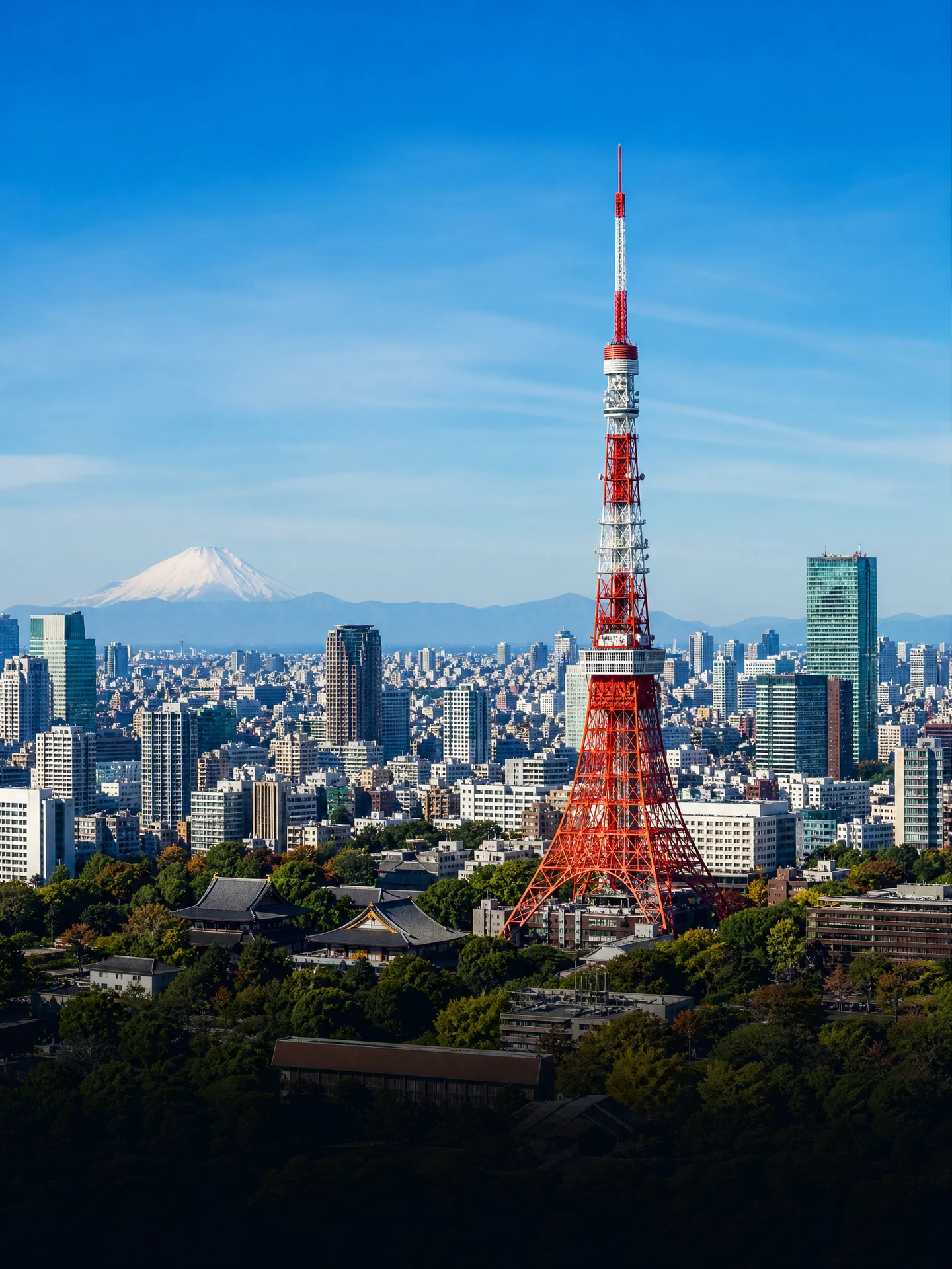 Tháp Tokyo nổi bật giữa đường chân trời Tokyo, Nhật Bản
