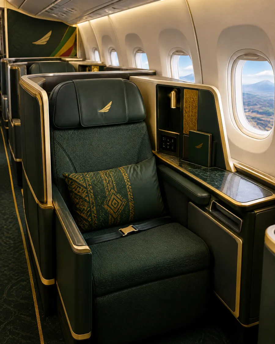 Khoang Thương gia minh họa theo nhận diện hãng: Ethiopian Airlines