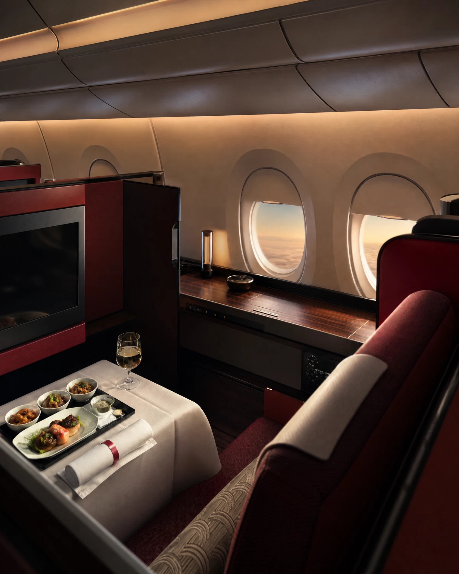 Khoang Thương gia minh họa theo nhận diện hãng: Japan Airlines