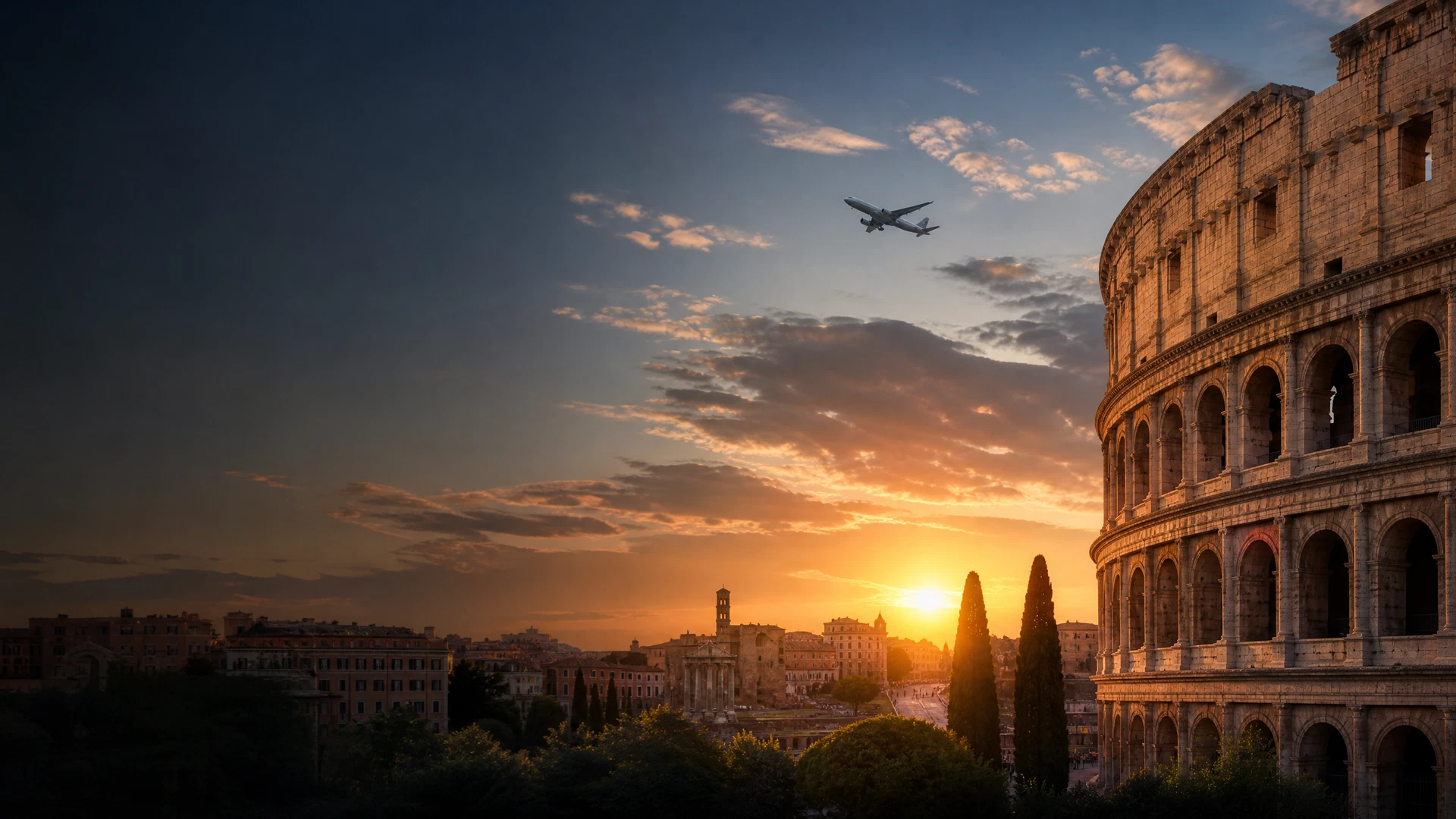 Rome với máy bay thương mại ở xa