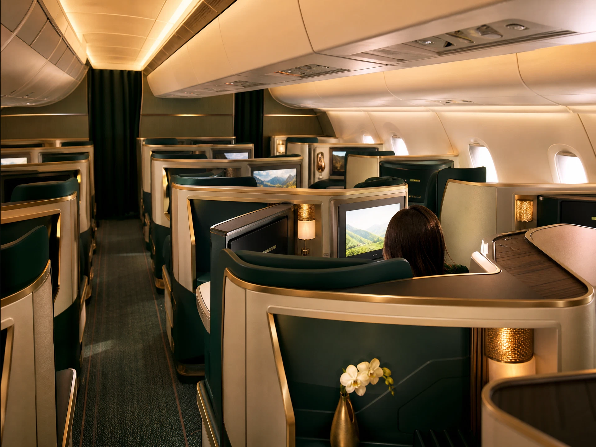 Khoang Thương gia minh họa theo nhận diện hãng: EVA Air