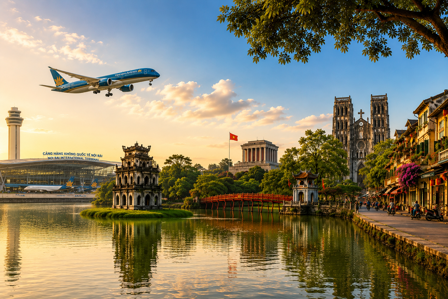 Panorama máy bay đậu tại sân bay quốc tế