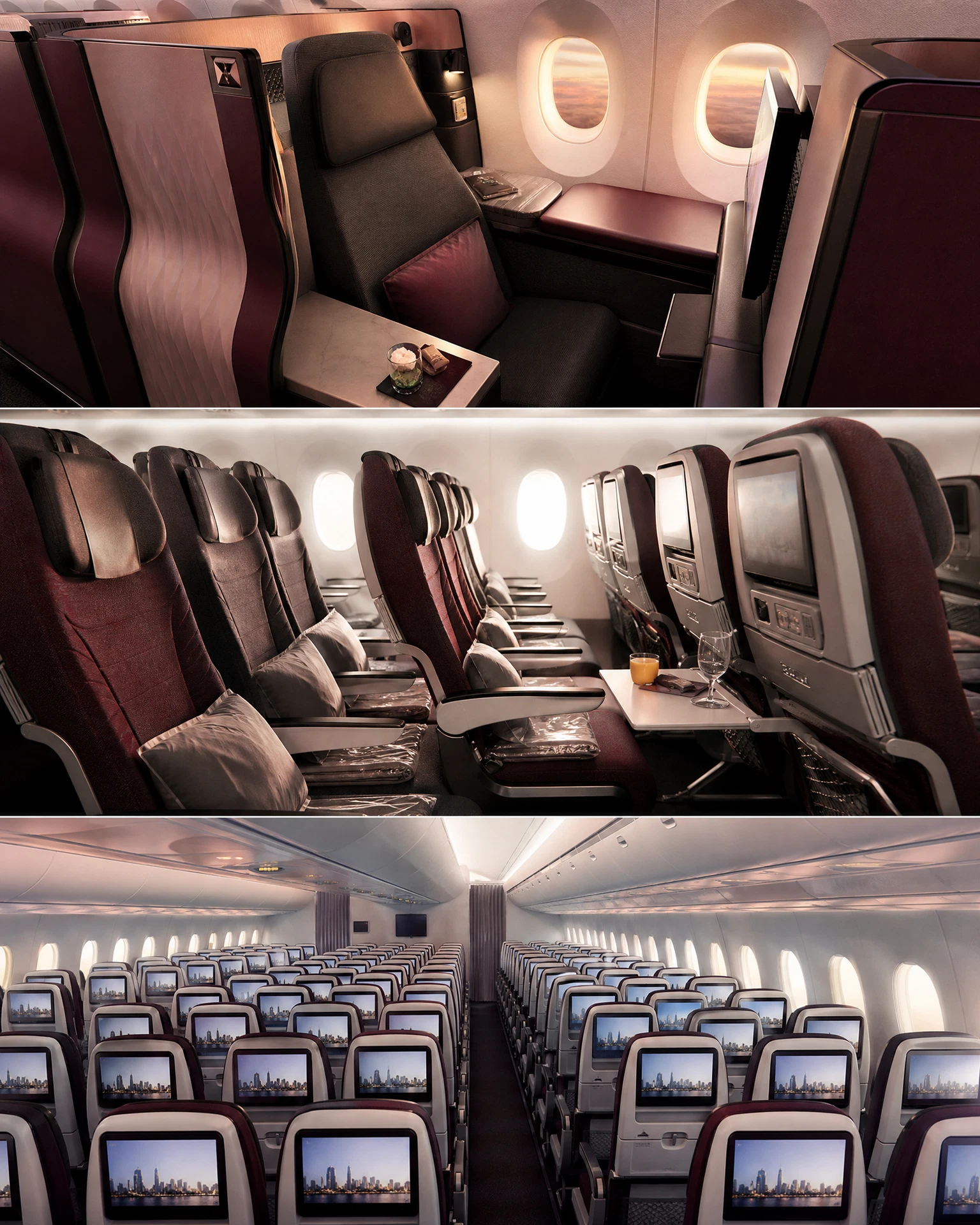 Khoang Thương gia minh họa theo nhận diện hãng: Qatar Airways