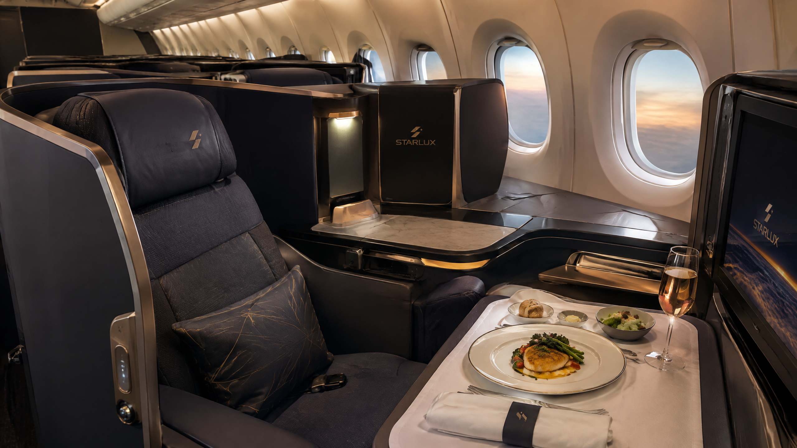 Khoang Thương gia minh họa theo nhận diện hãng: Starlux Airlines