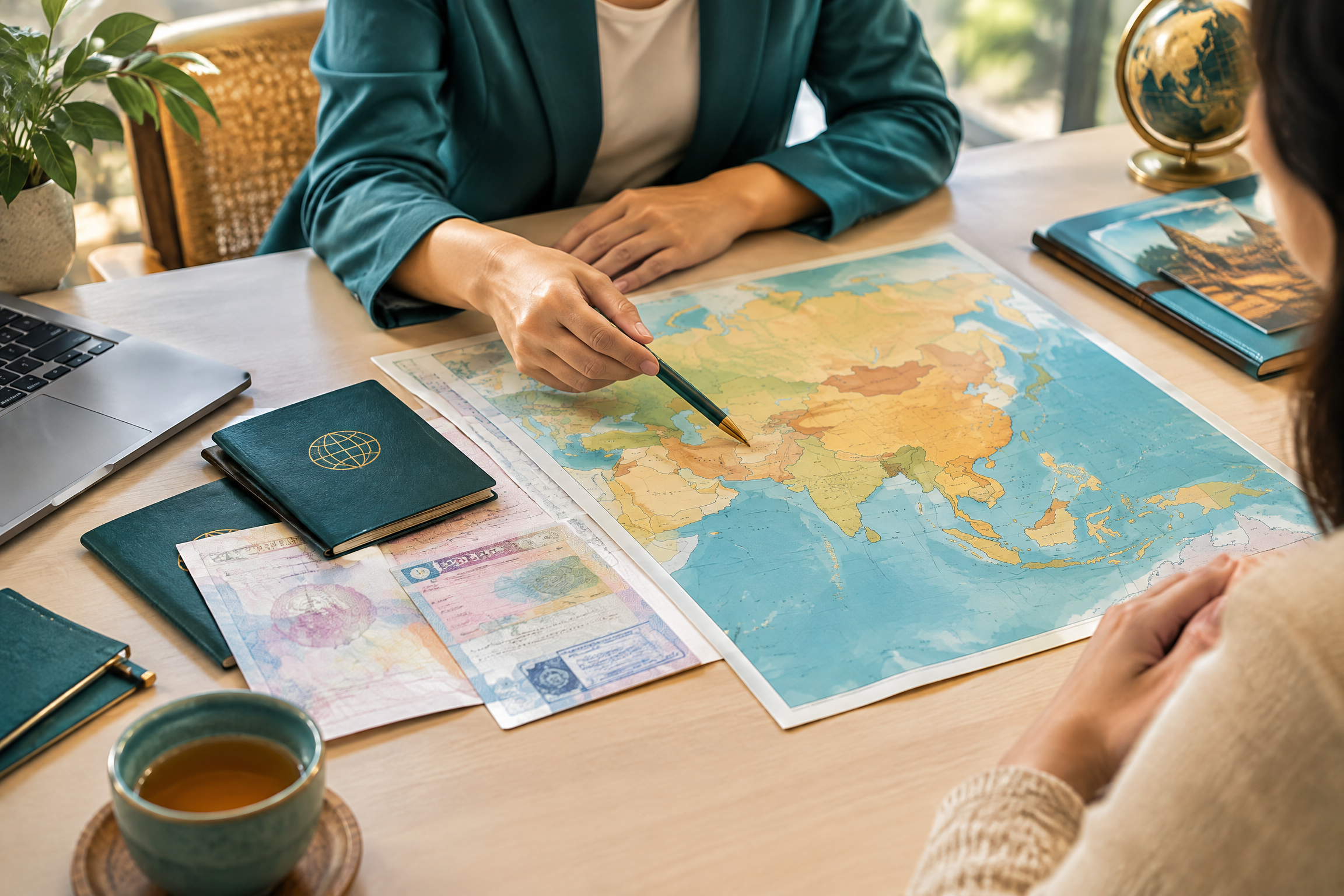 Hộ chiếu và hồ sơ tư vấn Visa châu Á cùng bản đồ hành trình