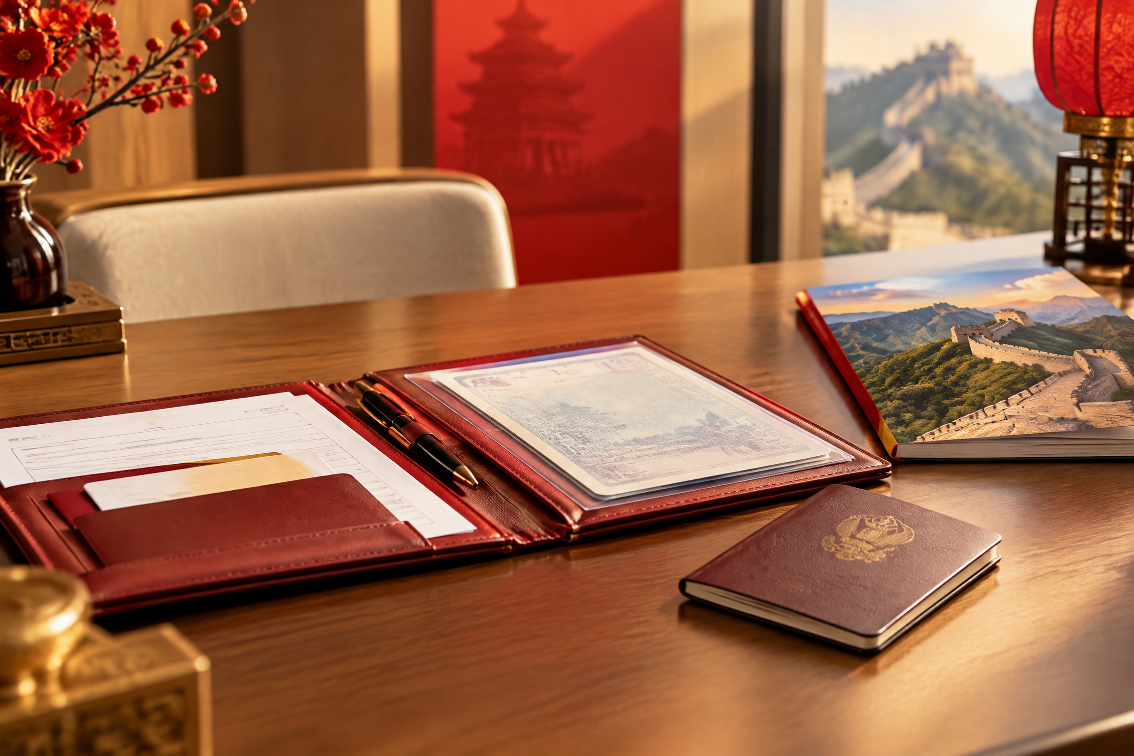Hộ chiếu và hồ sơ tư vấn Visa Trung Quốc bên tài liệu Vạn Lý Trường Thành