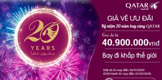 Ưu đãi đặc biệt của Qatar nhân dịp kỉ niệm 20 năm!