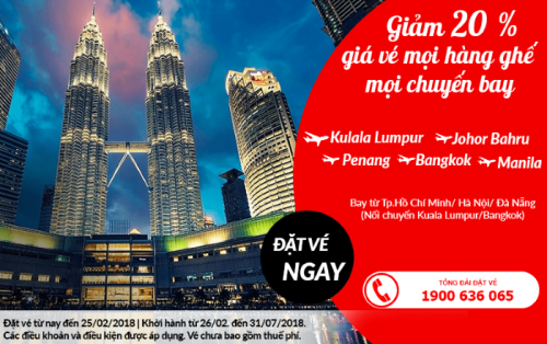 Air Asia giảm 20% mọi hạng ghế, mọi chuyến bay