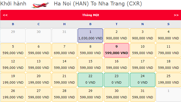 Giá vé má bay khuyến mãi 0 đồng từ Hà Nội đi Nha Trang