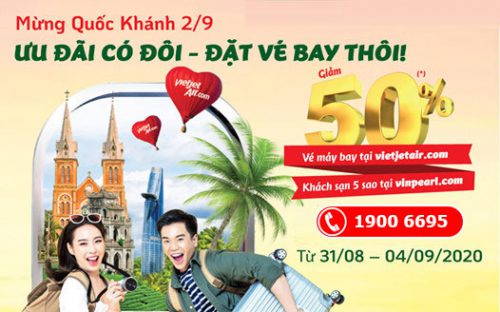 Vietjet Air khuyến mãi Quốc khánh 2/9 giảm 50% giá vé máy bay