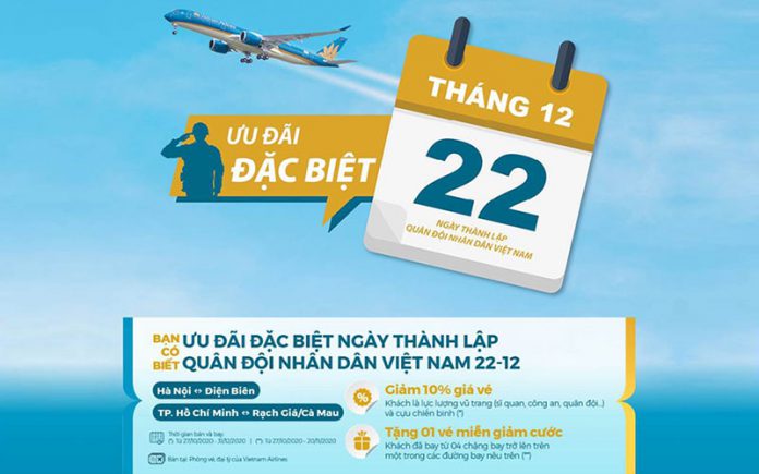 Nhân ngày thành lập quân đội Việt Nam Vietnam Airlines giảm 10% giá vé