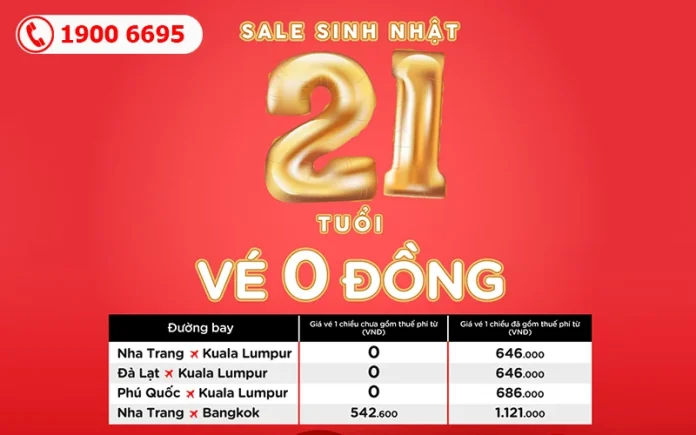 AirAsia khuyến mãi vé máy bay 0 đồng dịp sinh nhật