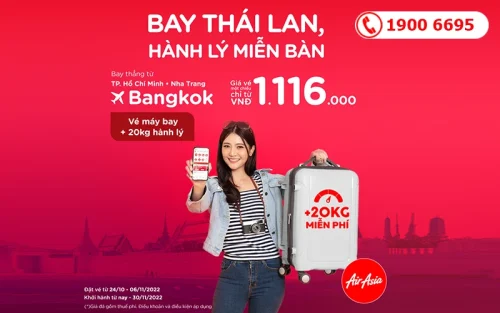 AirAsia tặng 20kg hành lý khi đặt vé máy bay đi Bangkok