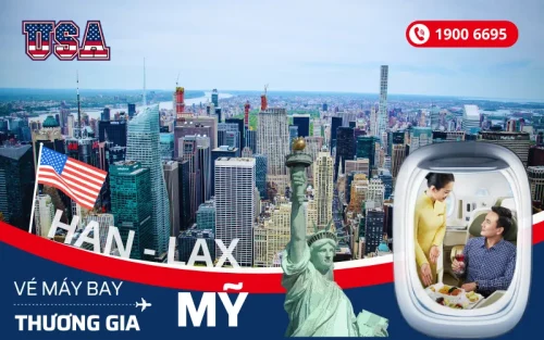 Đặt mua vé máy bay Hà Nội đi Mỹ thương gia