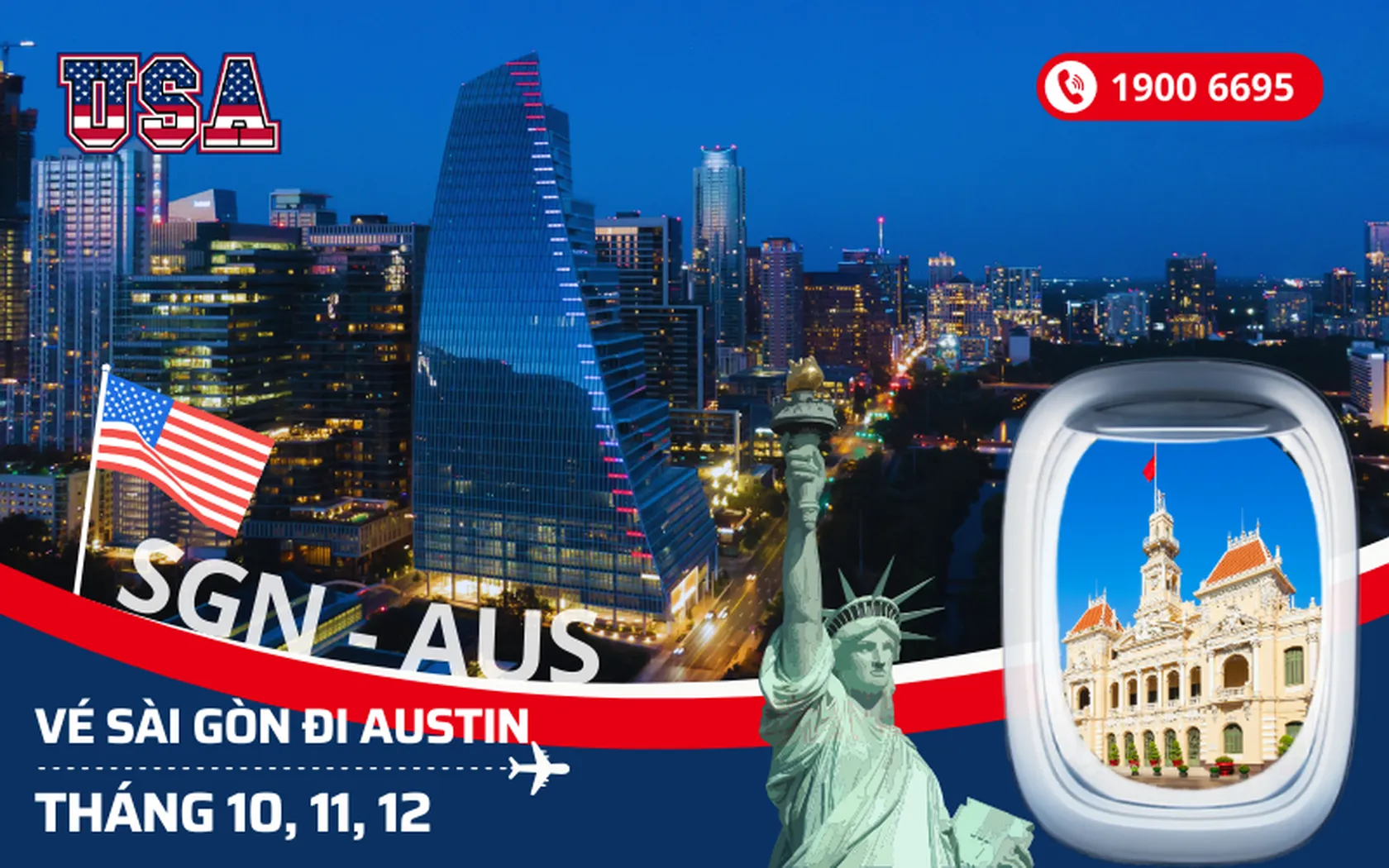 Bán vé Sài Gòn (TP.HCM) đi Austin Mỹ tháng 10, 11, 12