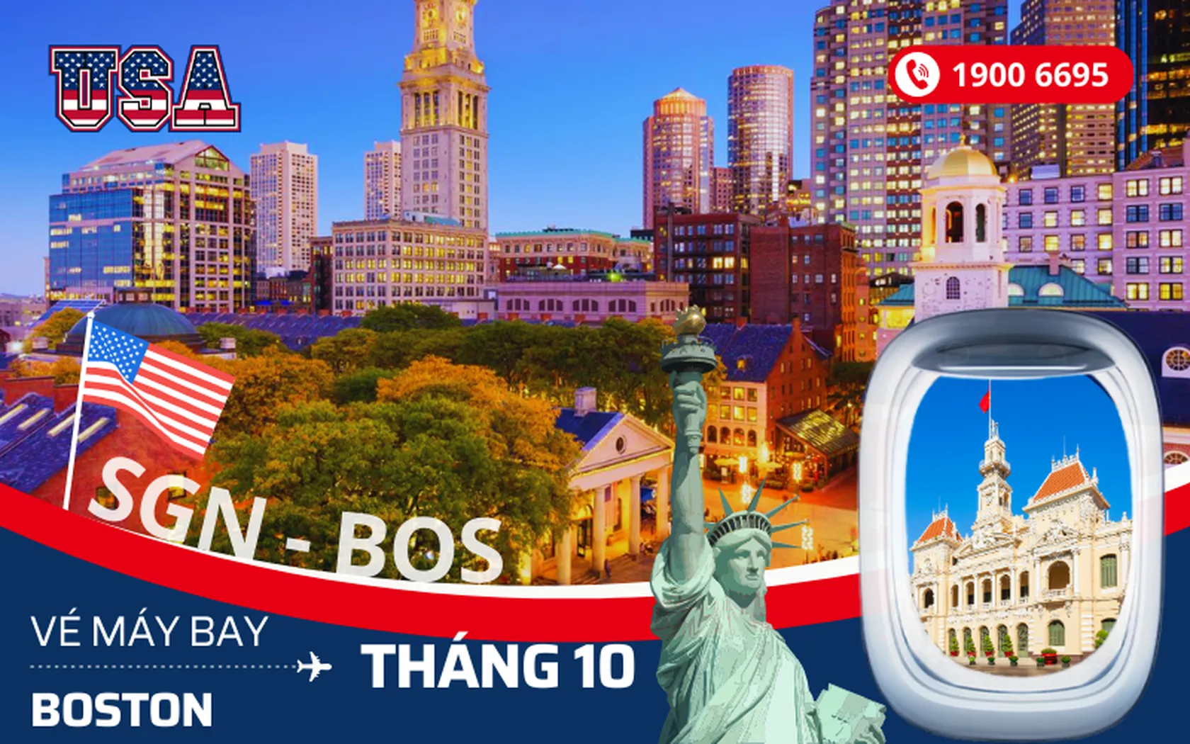 Bán vé Sài Gòn (TP.HCM) đi Boston Mỹ tháng 10