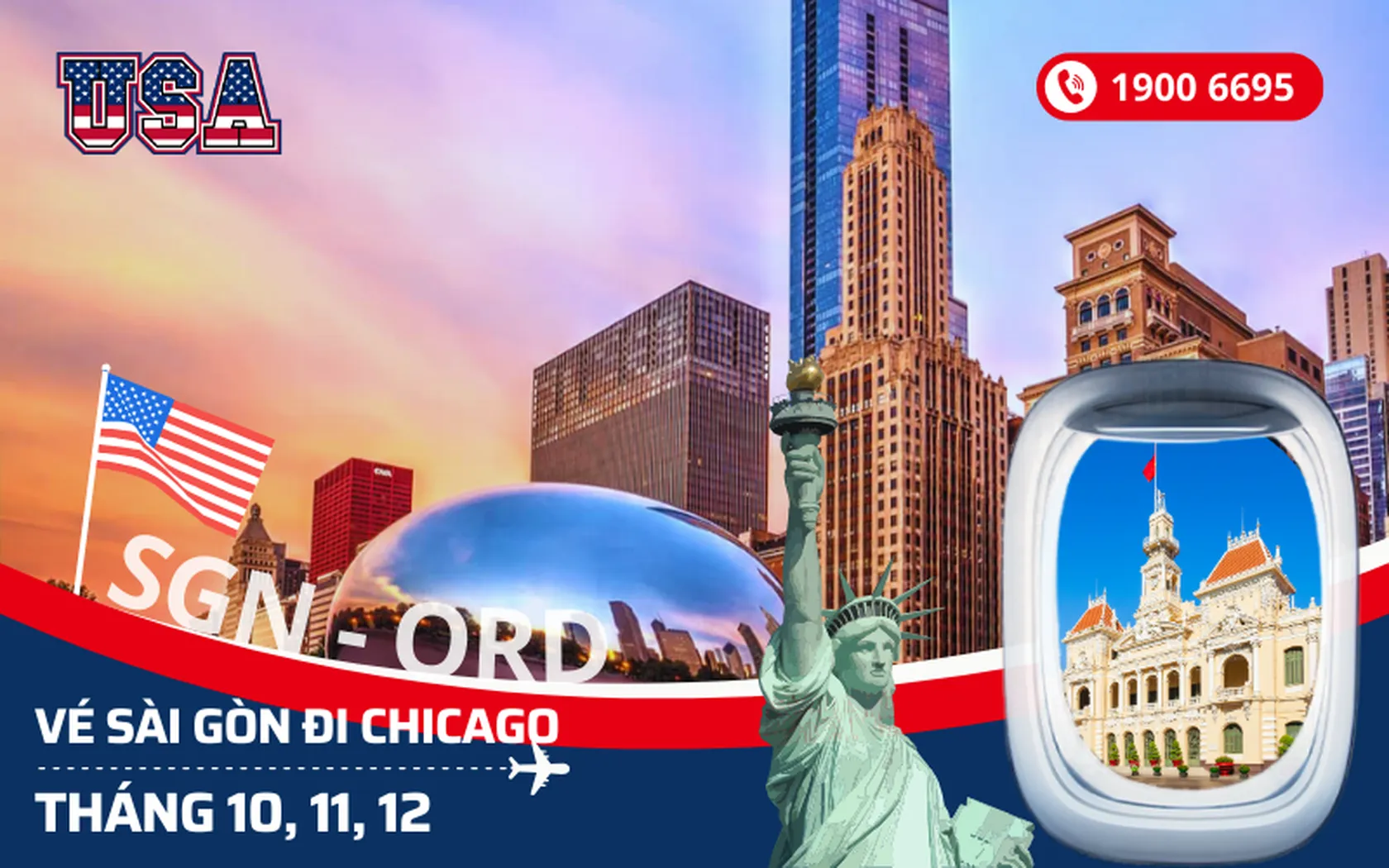 Bán vé Sài Gòn (TP.HCM) đi Chicago Mỹ tháng 10, 11, 12