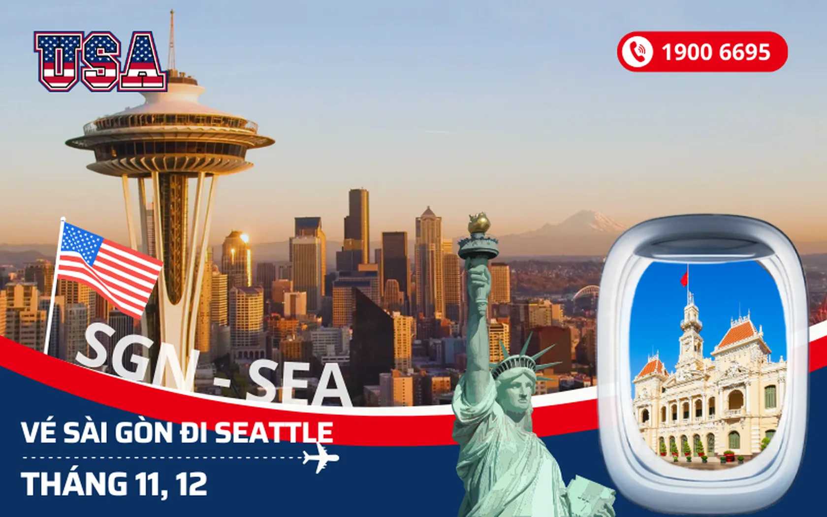 Giá vé máy bay Sài Gòn (TP.HCM) đi Seattle (SEA) Mỹ tháng 11, 12