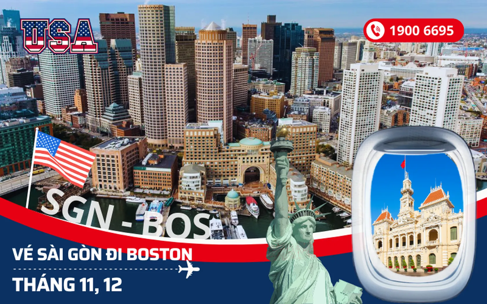Vé máy bay Sài Gòn (TP.HCM) đi Boston (BOS) Mỹ tháng 11, 12