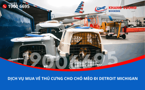 Dịch vụ đặt vé máy bay cho thú cưng chó mèo đi Detroit Michigan Mỹ
