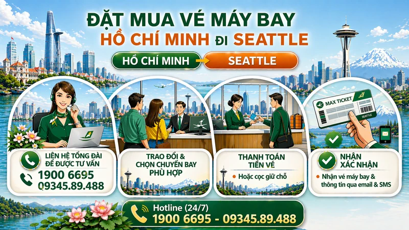 Các bước mua vé máy bay Hồ Chí Minh đi Seattle Các bước mua vé máy bay Hồ Chí Minh đi Seattle